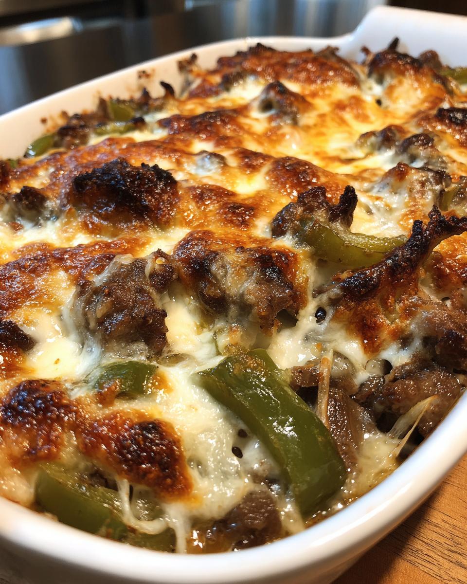 Cheesy Low Carb Philly Cheesesteak Casserole Recipe - detail 1